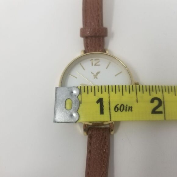 American Eagle Brown Faux Leather White Face Gold Bezel Wrap Around Watch - Picture 6 of 9